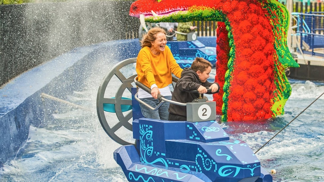 Visitors enjoying a water ride at LEGOLAND® Windsor Resort.