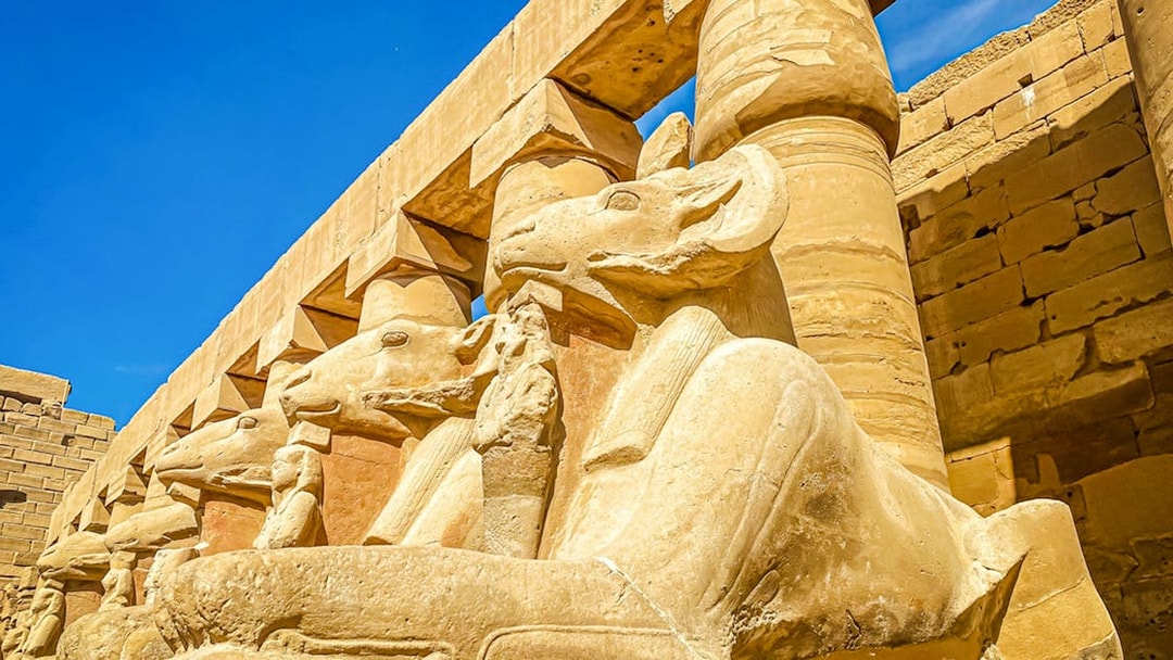 Ram-headed sphinxes at Karnak Temple, Luxor, Egypt.