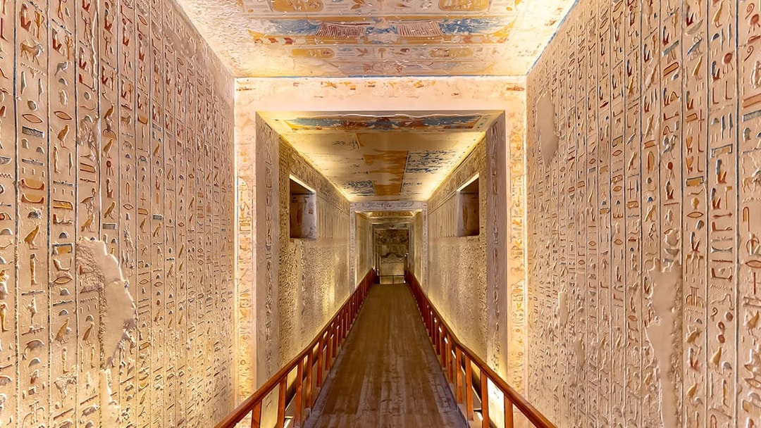 Corridor with hieroglyphs in the tomb of Ramesses IV, Valley of the Kings, Luxor, Egypt.