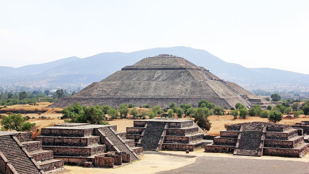 Teotihuacan Pyramid of the Sun with surrounding ruins, Mexico.