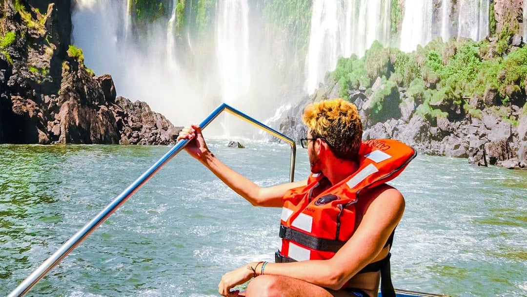 Gran Aventura boat ride near waterfalls at Argentinian falls.