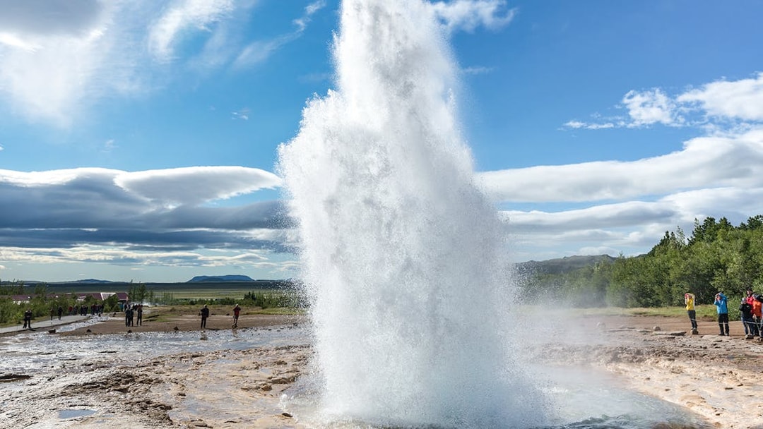 Geyser eruption at Strokkur, Golden Circle tour, Iceland.