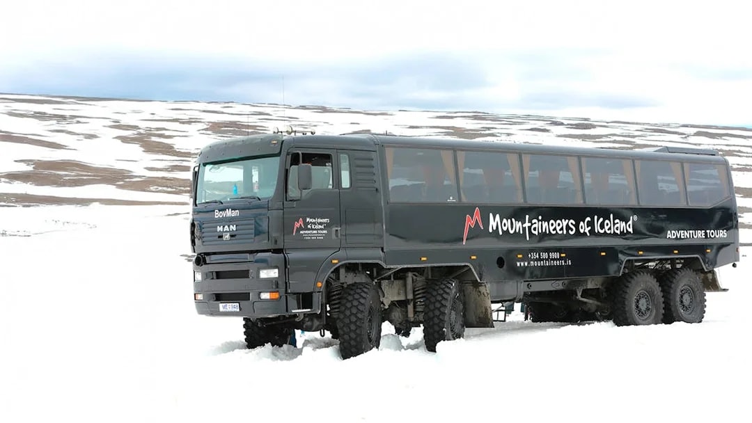 Super truck on Langjokull Glacier, Iceland, for adventure tour.