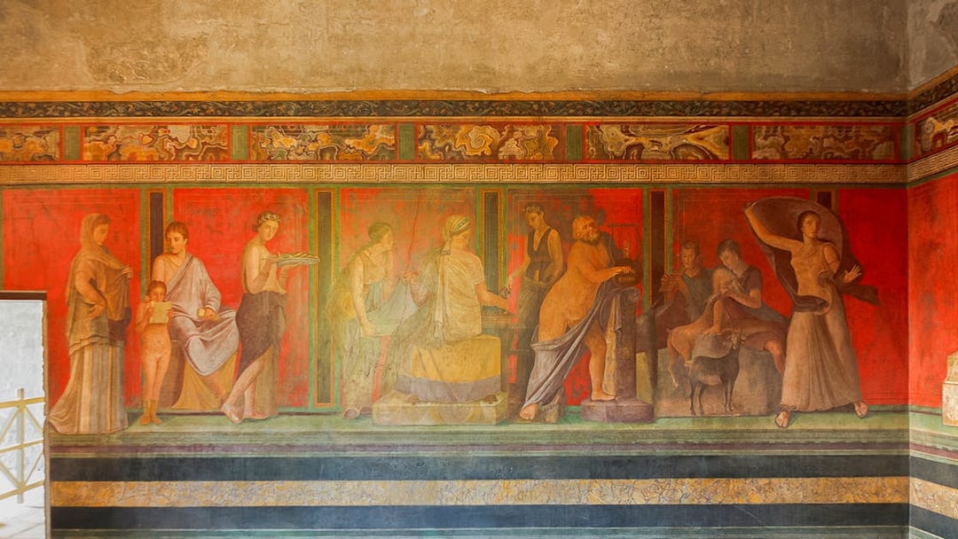 Fresco in the Villa of the Mysteries, Pompeii, depicting ancient Roman rituals.