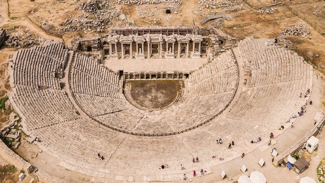 Ancient Roman theater in Hierapolis, Pamukkale, viewed from above.