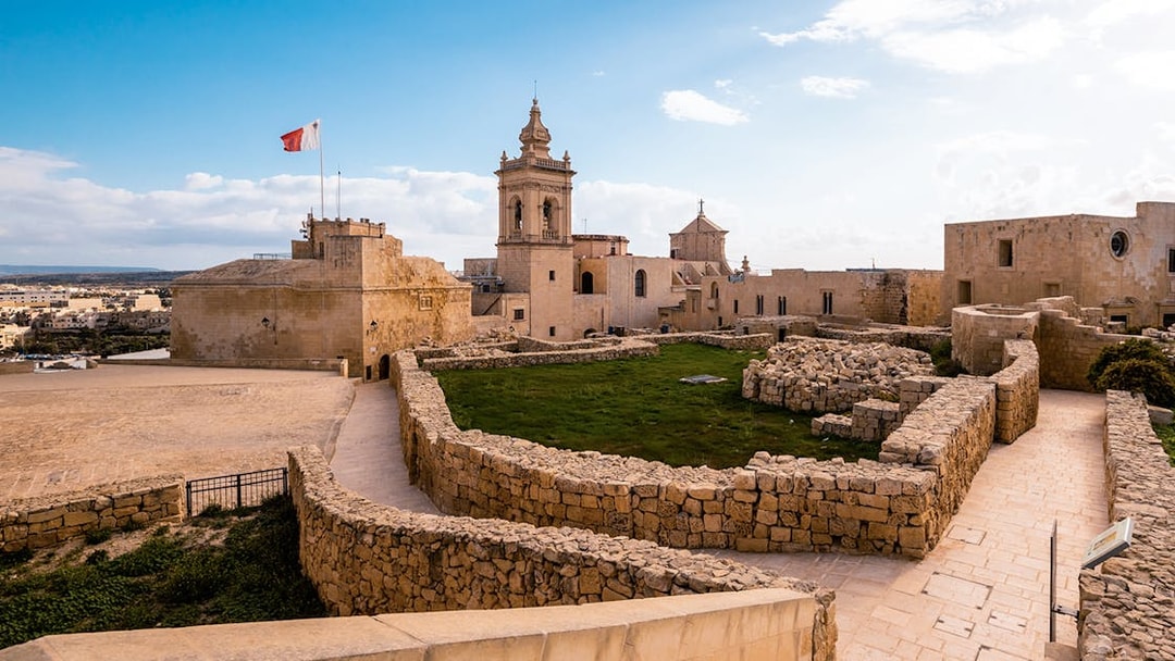 Citadel of Victoria with stone walls and tower on Gozo, Malta.