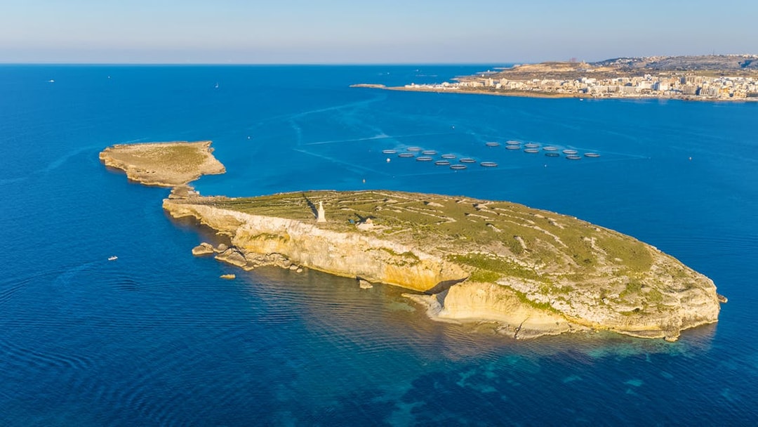 Aerial view of St. Paul's Island in the Mediterranean Sea, Malta, during spring.