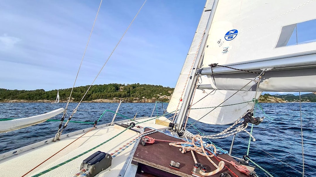 Sailing near an island in Stavanger Fjord, Norway.