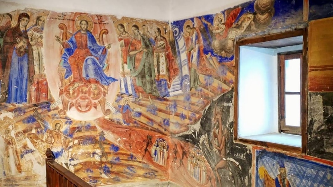 Frescoes depicting religious figures inside Berat Castle, Albania.