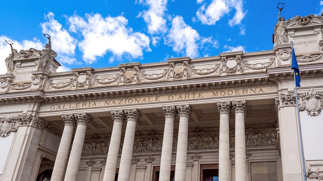 Galleria Nazionale d'Arte Moderna facade with columns in Rome, Italy.