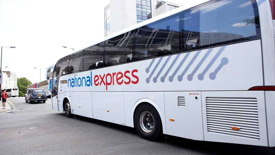 National Express bus for Stansted Airport to Victoria Station route.
