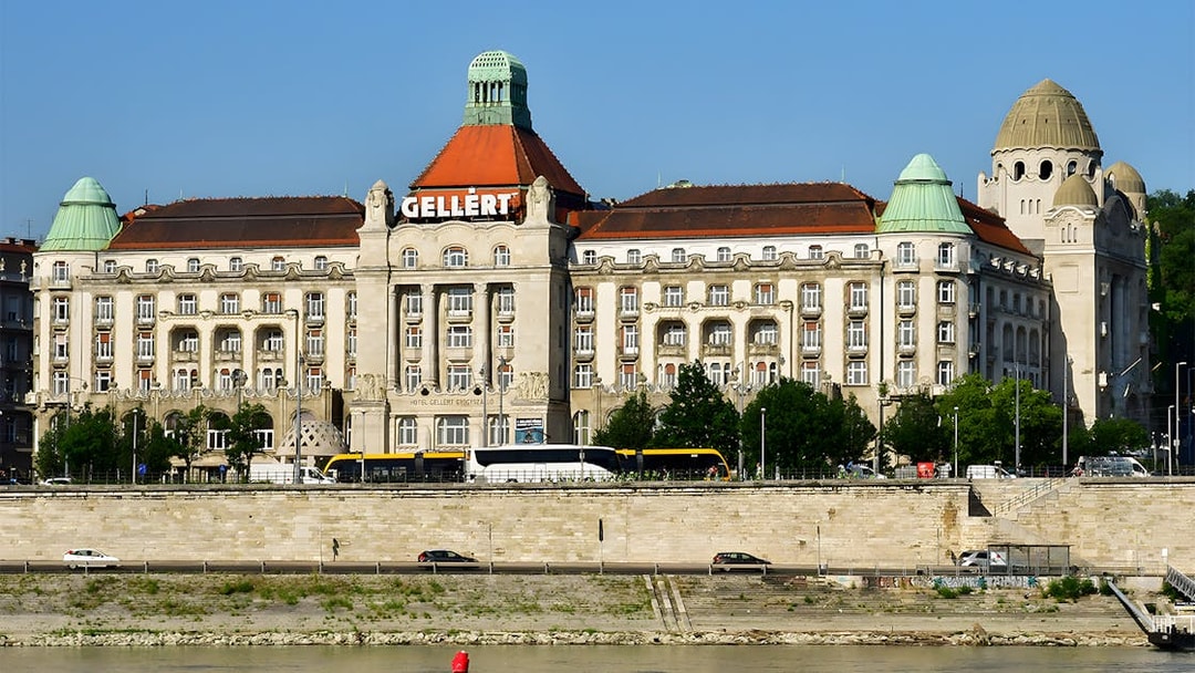Gellert Thermal Baths exterior in Budapest, Hungary, with historic architecture.