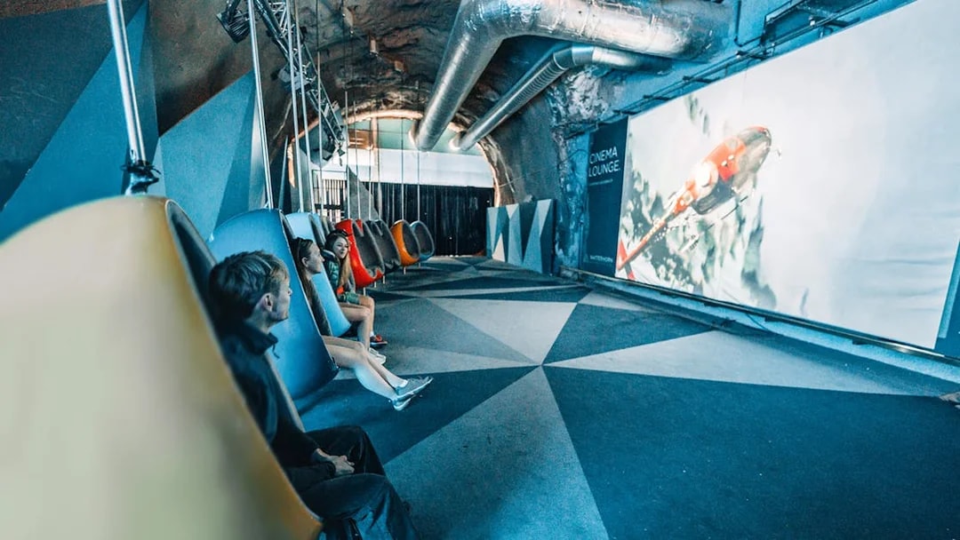 Cinema Lounge inside Breithorn Tunnel at Matterhorn Glacier Paradise, Zermatt, Switzerland.