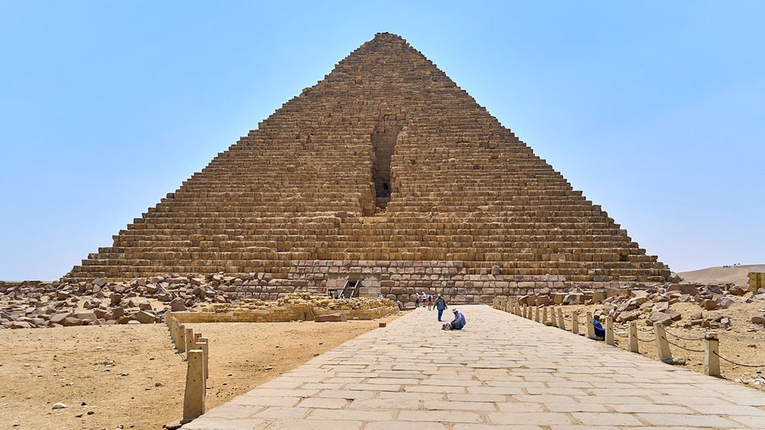 Entrance path leading to the Pyramid of Menkaure in Giza, Egypt.