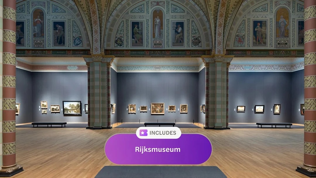 Rijksmuseum interior gallery with classic paintings, Amsterdam.