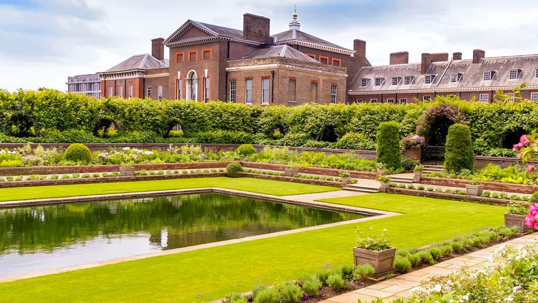 Kensington Palace with Sunken Garden, London.