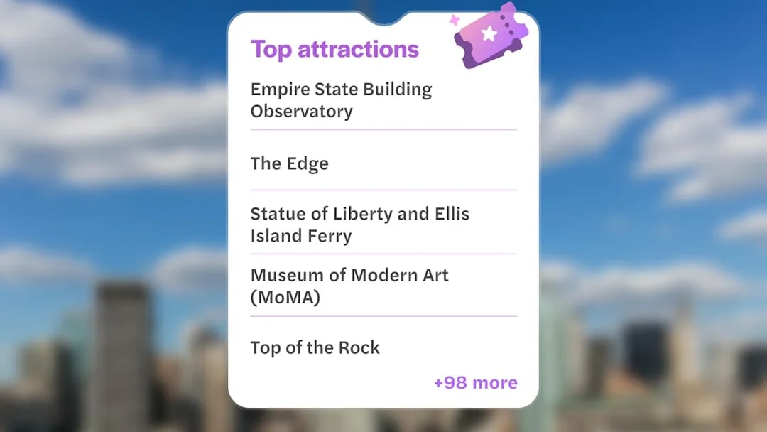 Top attractions in New York City with Go City Pass, including Empire State Building and MoMA.