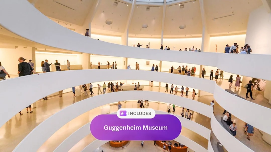 Visitors exploring the spiral interior of the Guggenheim Museum in New York.