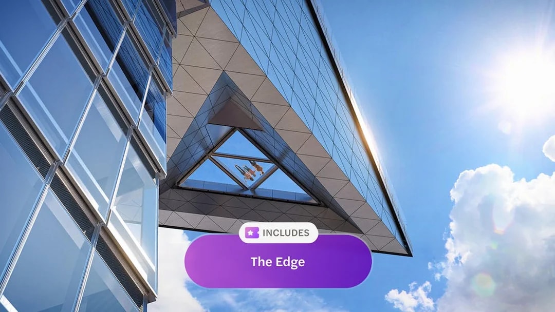 The Edge observation deck at Hudson Yards, New York City, with glass floor view.