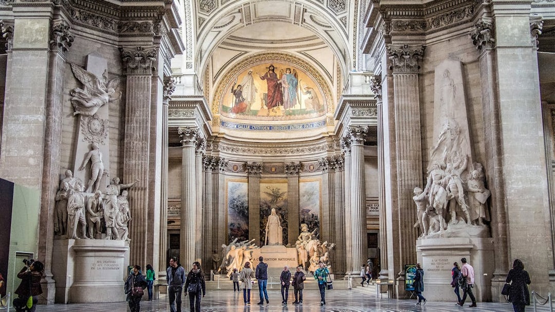 Pantheon interior with visitors, Paris Pass attraction.
