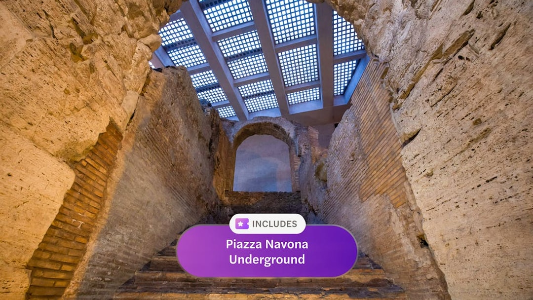 Piazza Navona Underground ancient stone walls and archway, Rome Explorer Pass.
