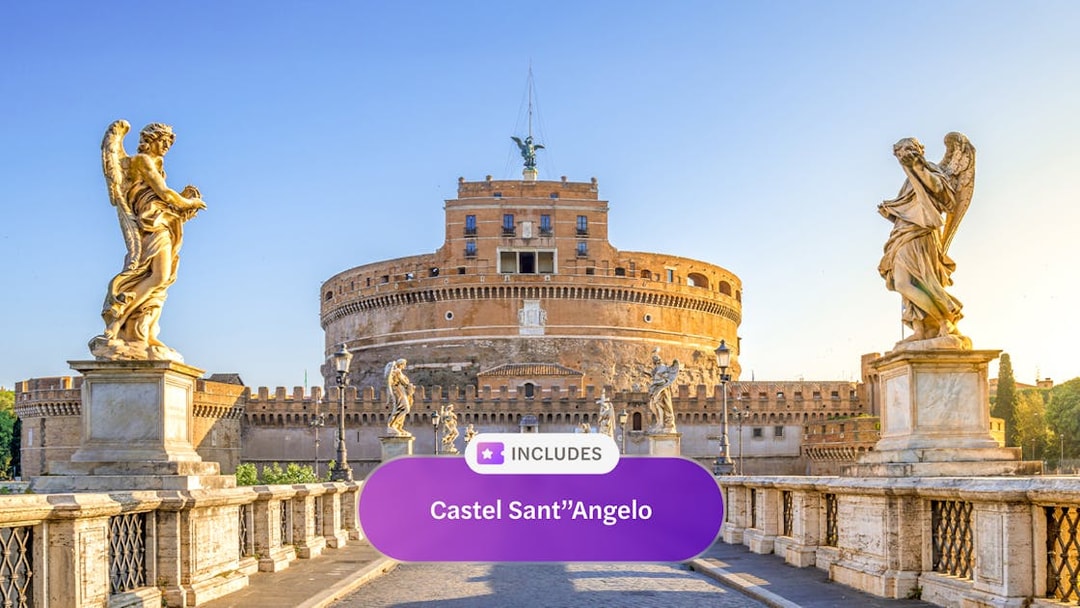 Castel Sant'Angelo with angel statues on the Ponte Sant'Angelo in Rome.