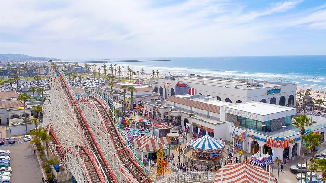 Belmont Park roller coaster and beachfront in San Diego, part of Go City's All-Inclusive Pass.