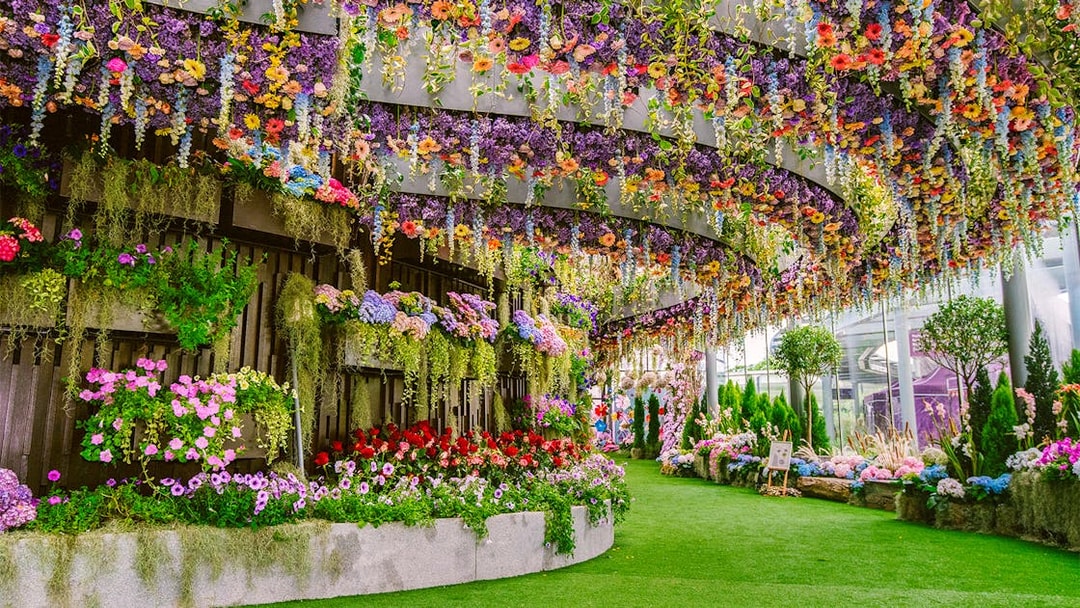 Colorful floral display at Gardens by the Bay, Singapore, included in the Singapore Explorer Pass.