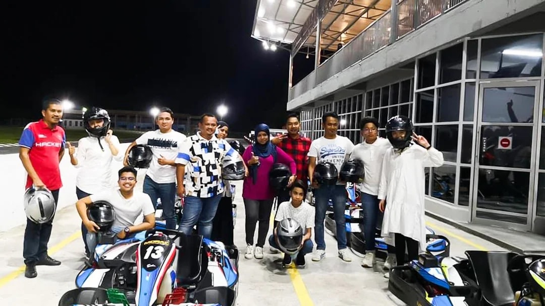 Group of people with helmets at Go-Kart Langkawi, Morac Adventure Park.