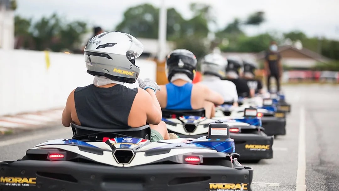 Go-kart racers on track at Morac Adventure Park, Langkawi.