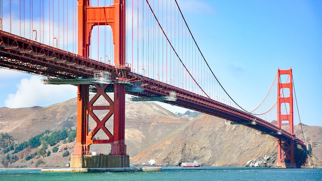 Golden Gate Bridge from Bay cruise ship in San Francisco, USA.
