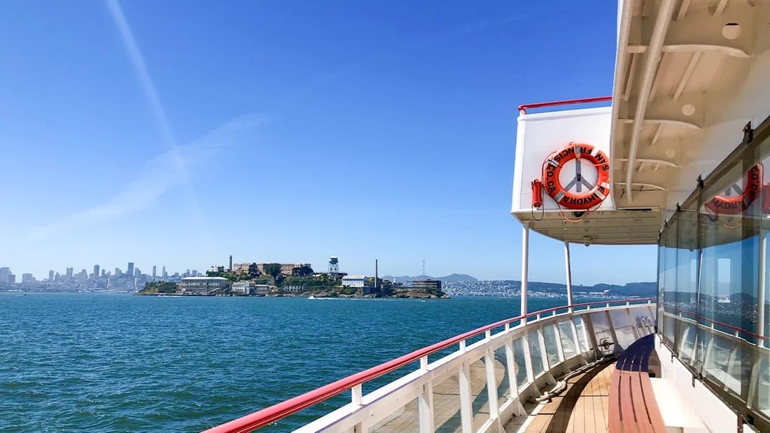 San Francisco skyline and Alcatraz Island from Golden Gate Bay Cruise.
