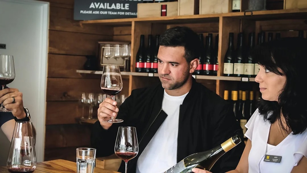 Wine tasting session during a gourmet tour in Queenstown.