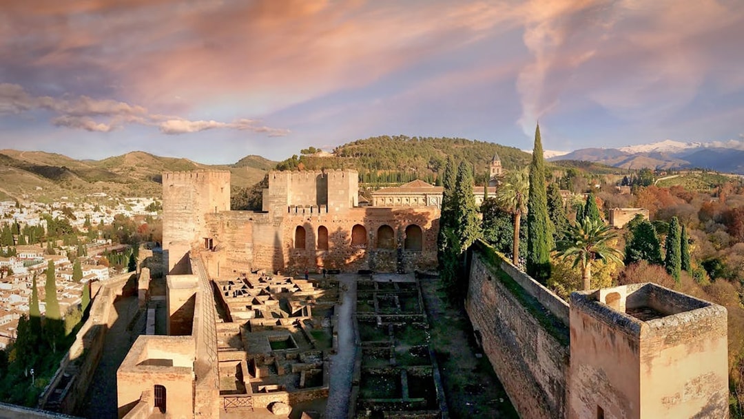 Alhambra fortress with surrounding landscape in Granada, Spain.