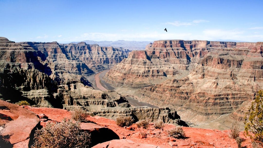 Grand Canyon West Rim with Colorado River view on a sunny day, Arizona, USA.