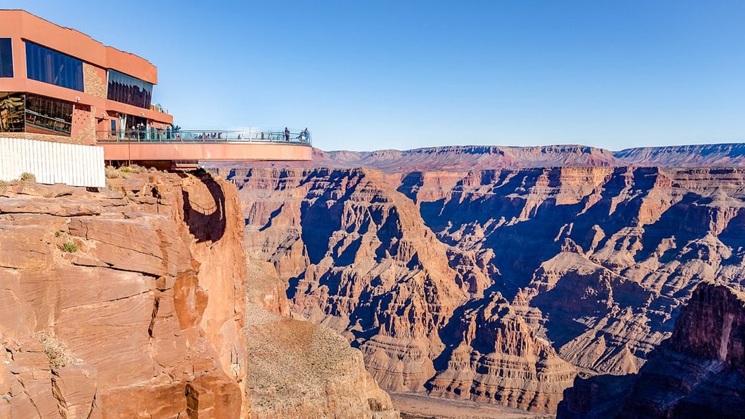 Skywalk glass bridge over Grand Canyon West Rim, Arizona, USA.
