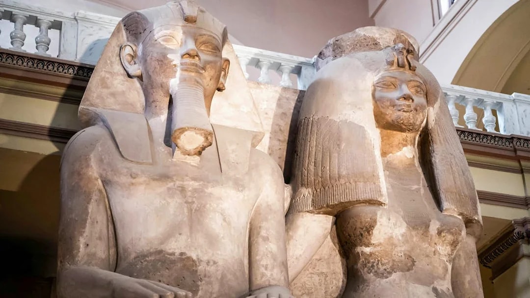 Restored statues on display at the Grand Egyptian Museum, Egypt.