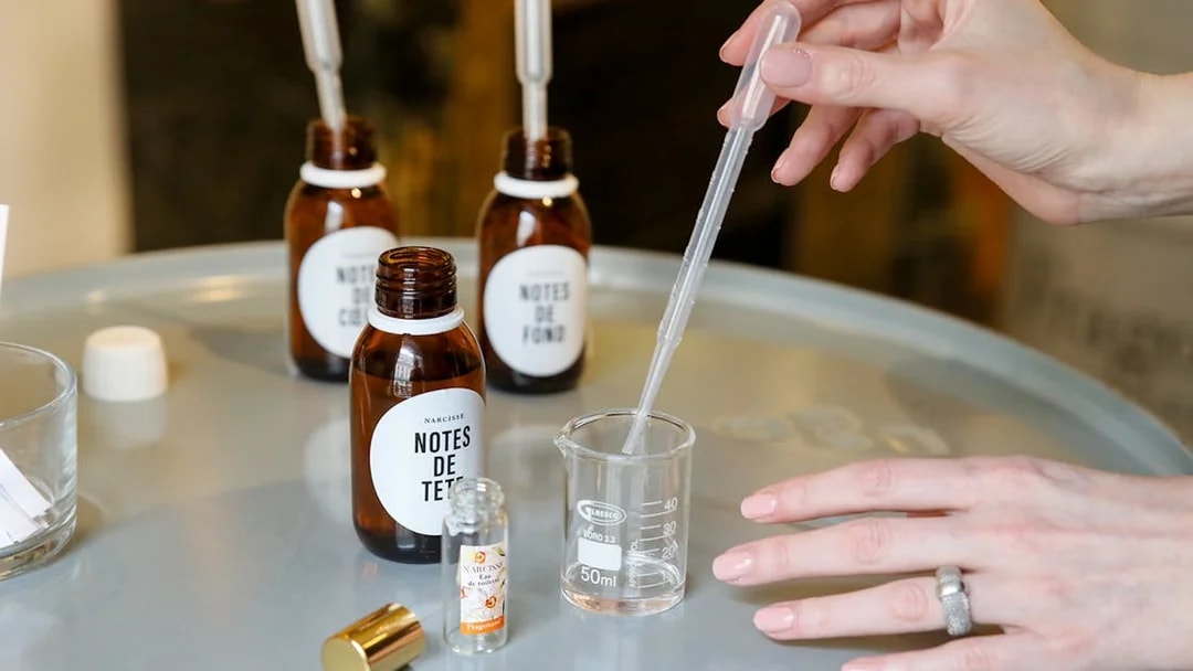 Creating a custom fragrance at a perfume workshop in Grasse.