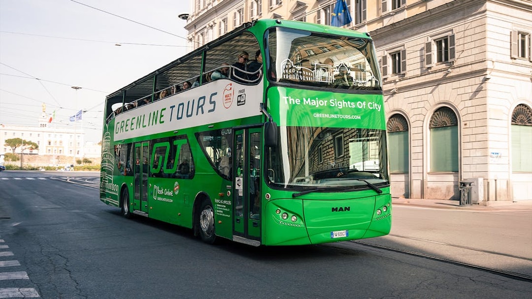 Green Line hop-on hop-off bus in Rome city center.