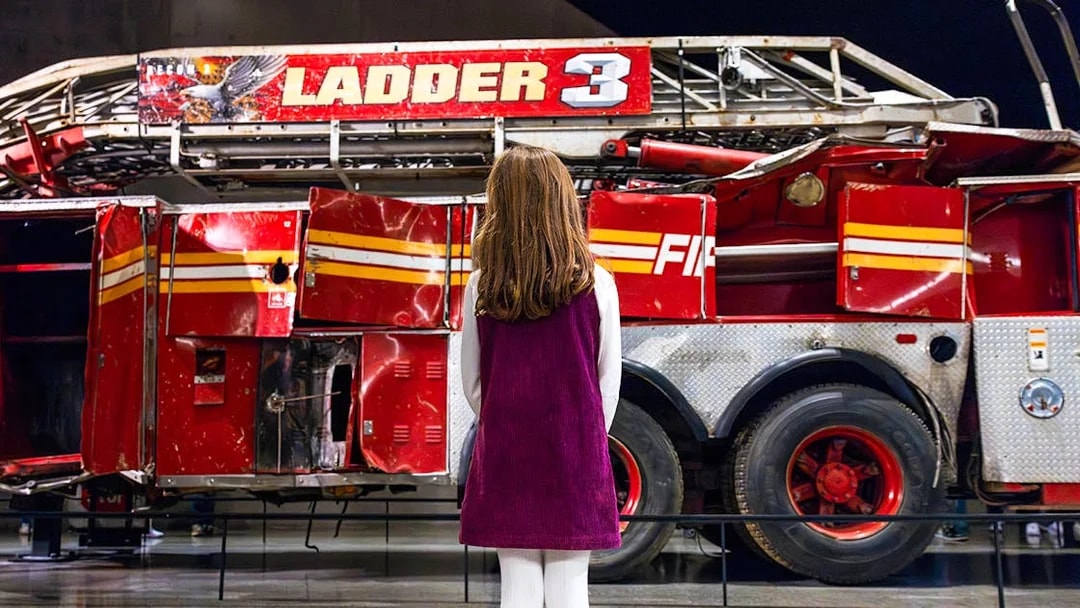 Fire truck Ladder 3 exhibit inside the 9/11 Museum, New York City.
