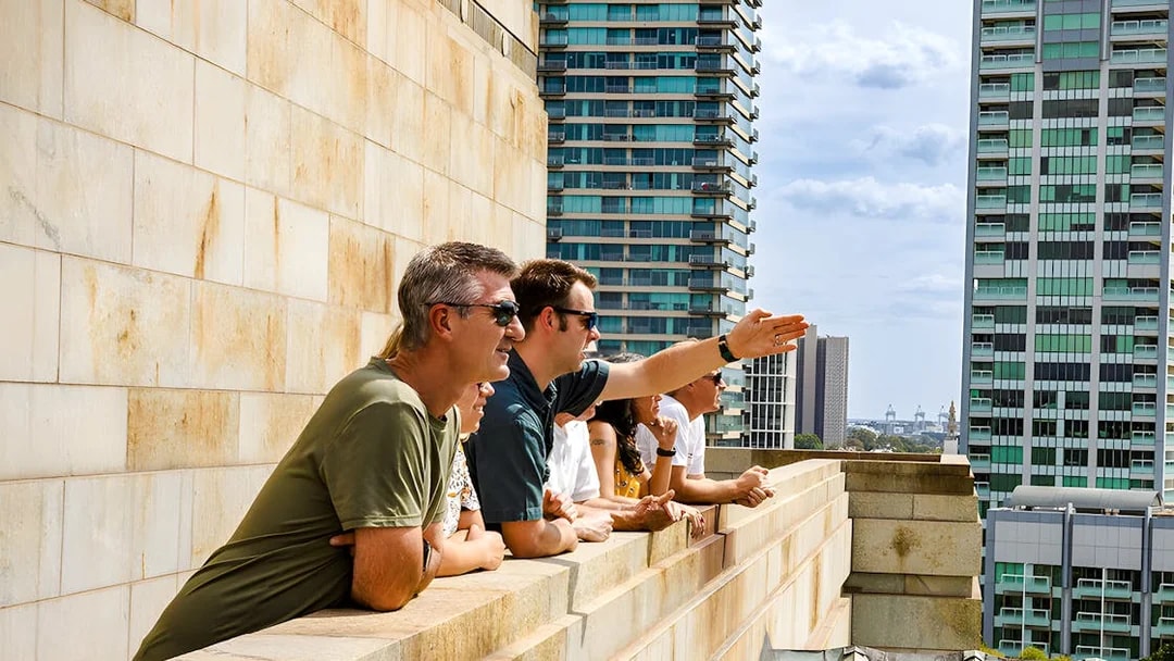 Visitors enjoying the view from the Shrine of Remembrance in Melbourne.