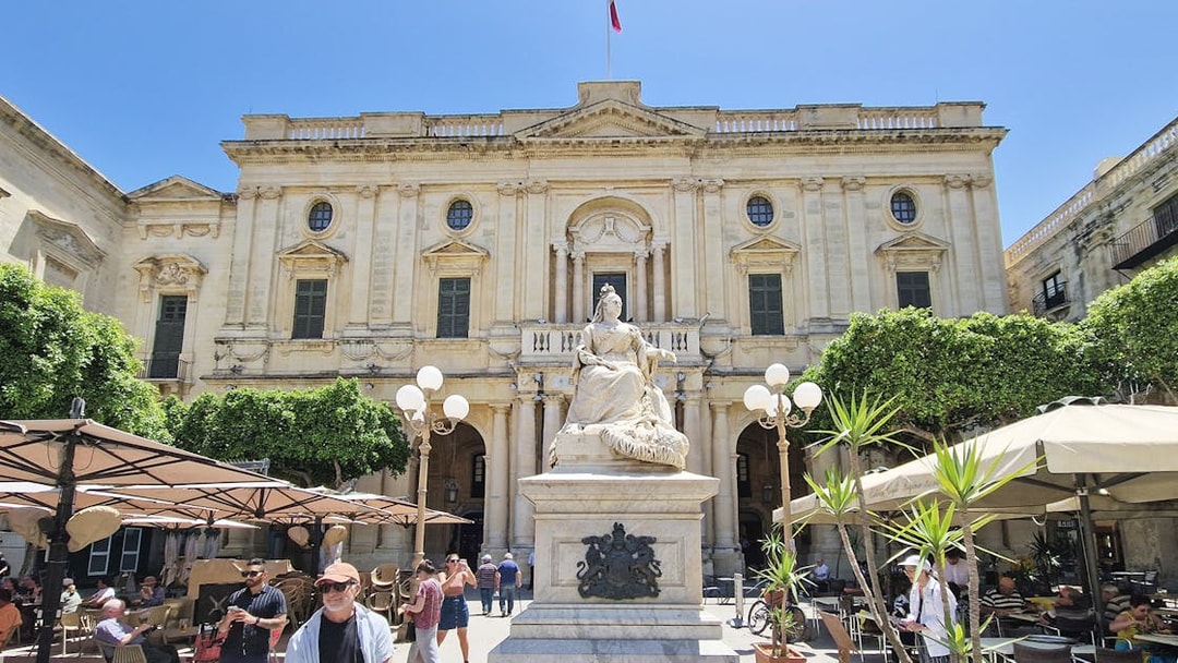 Statue of Queen Victoria in front of the National Library, Valletta Food Tour.