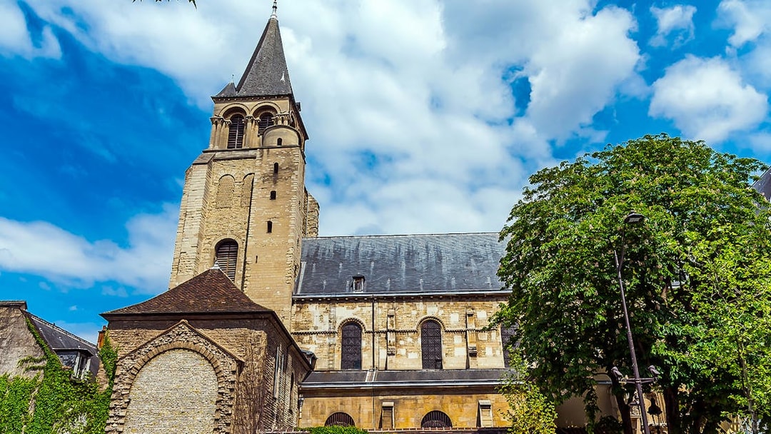 Church of Saint Germain des Prés with its historic bell tower in Paris.