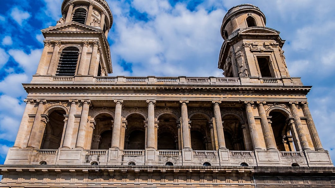 Saint-Sulpice Church facade on a guided walking tour of Saint-Germain-Des-Prés.