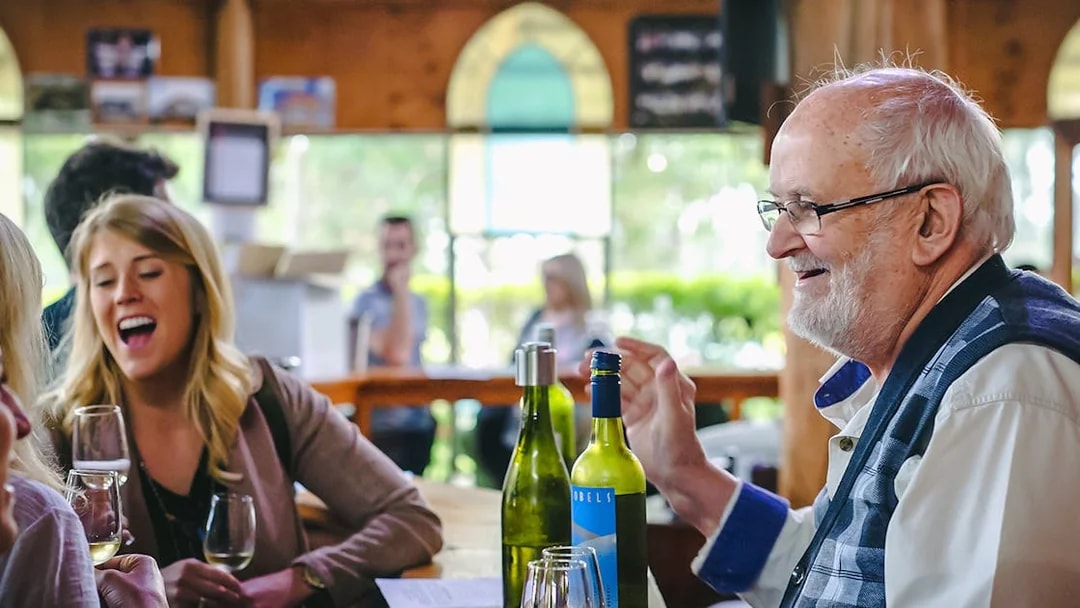 Guests enjoying a wine tasting session in Hunter Valley.