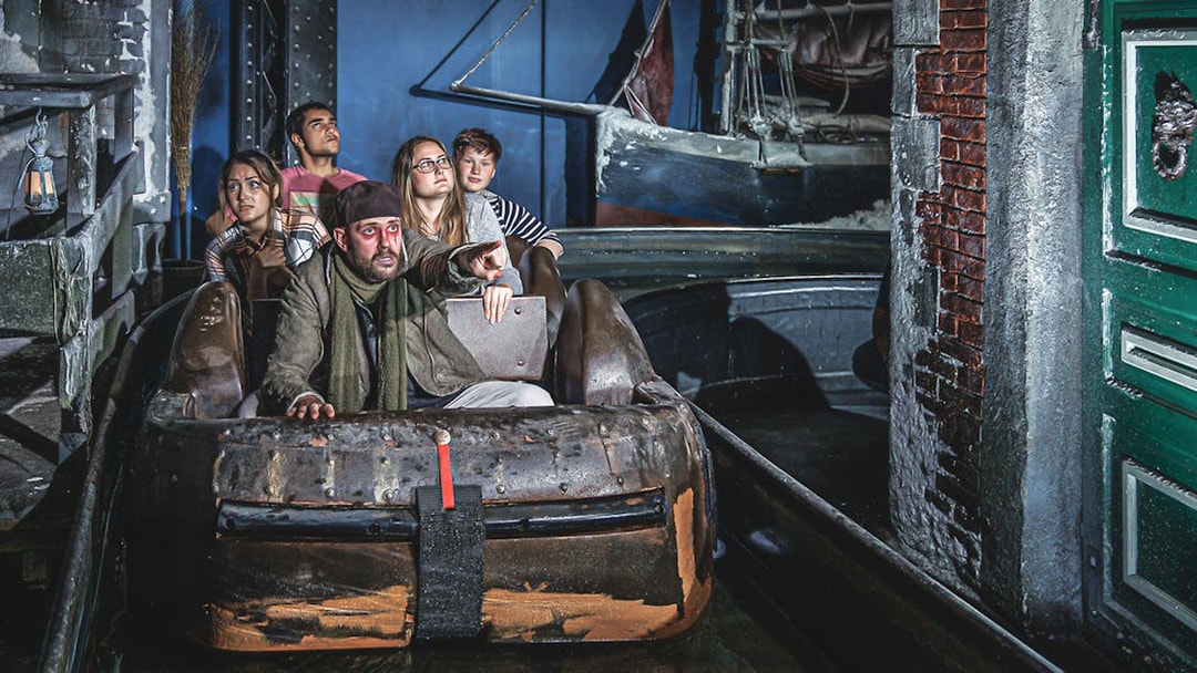 Boat ride through eerie setting inside Hamburg Dungeon.