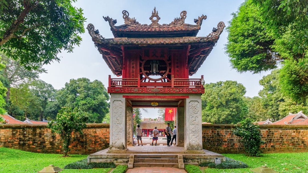 Temple of Literature entrance in Hanoi during guided half-day city tour.