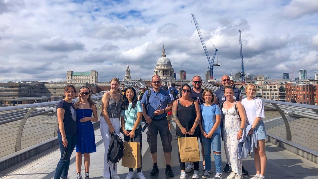 Group on Millennium Bridge during Harry Potter™ Film Locations Guided Tour in London.