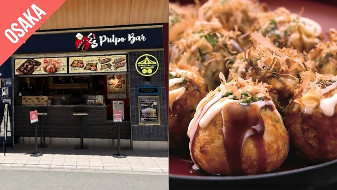 Takoyaki stand and dish in Osaka, Japan, part of the Kansai 1 Week Pass experience.