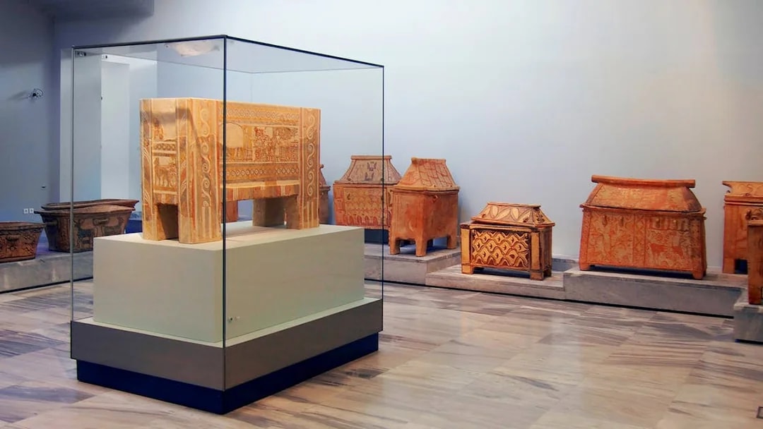 Ancient artifacts displayed at Heraklion Archaeological Museum, Crete.